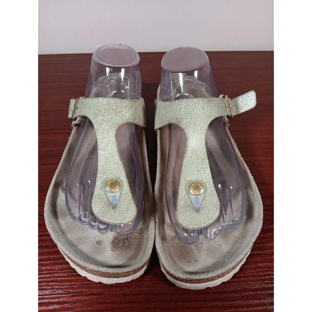 Birkenstock Gizeh Sandals Size 39 Washed Gold Casual Adjustable Strap Slip On - Picture 2 of 8